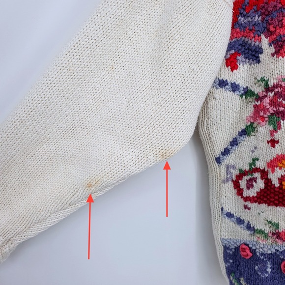 VTG 90s Crystal Kobe Floral Housecore Embroidered Novelty Heavy Knit Sweater L - Picture 6 of 10